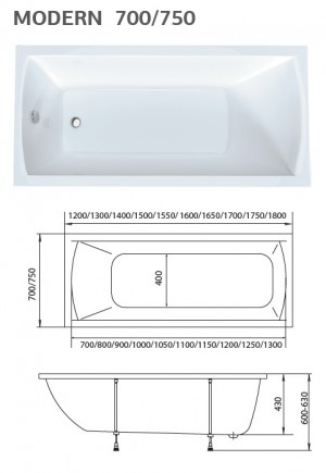 Акриловая ванна Marka One Modern 01мод1575 150*75 см